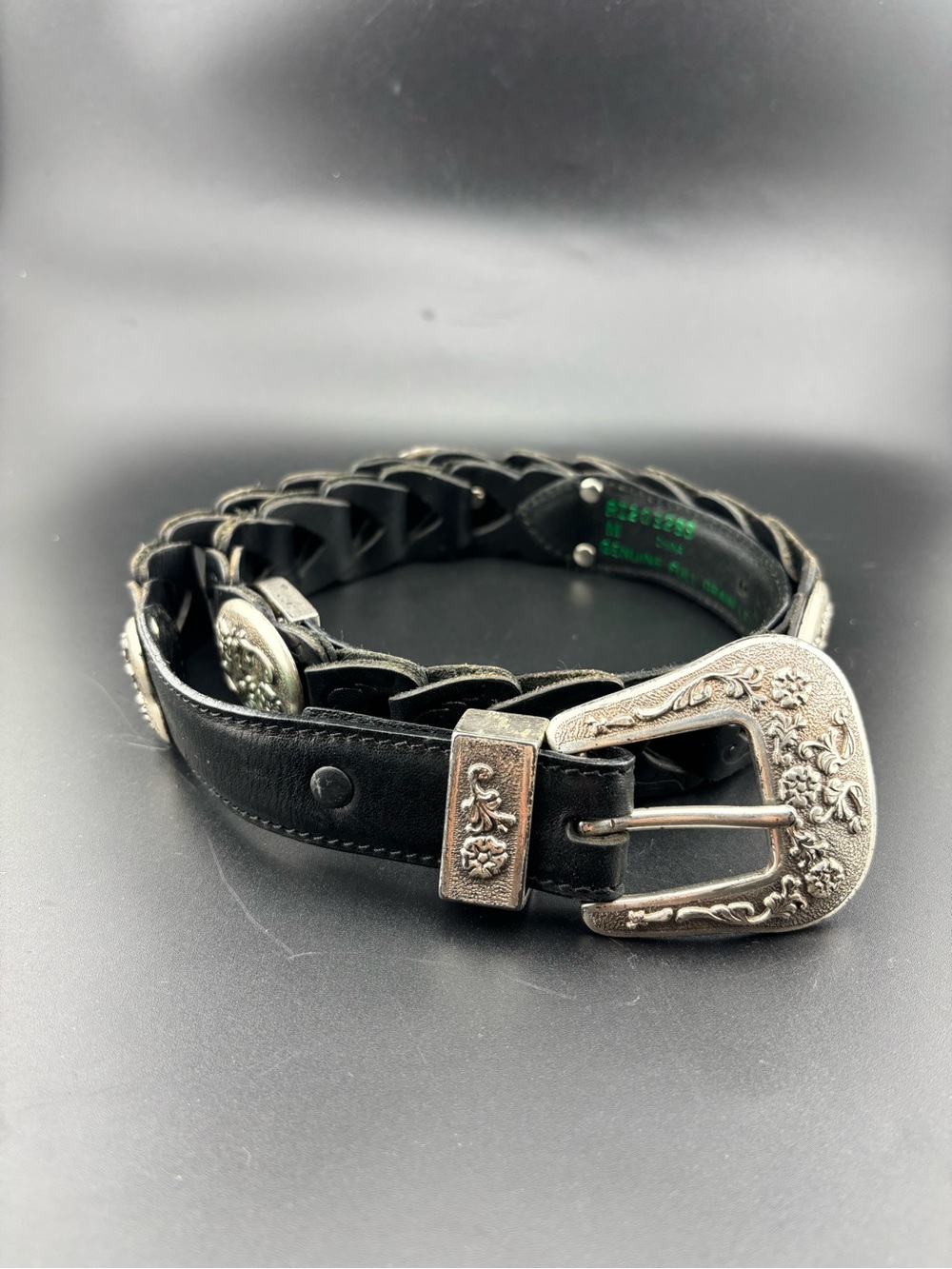 Vintage ‘96 Resistol Black Braided Leather Belt with Embellishments size medium